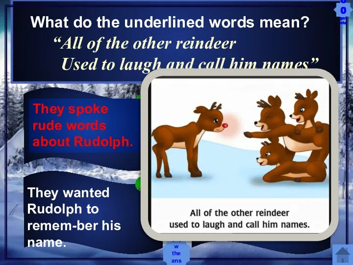 They spoke rude words about Rudolph. They wanted Rudolph to remem-ber his