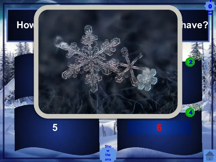 How many points does a snowflake have? 6 5 10 8 Show