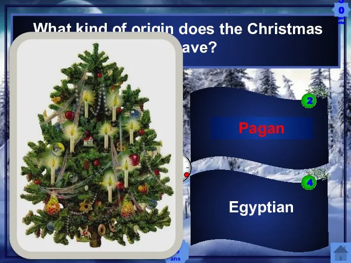 What kind of origin does the Christmas tree have? Egyptian Buddhist Christian