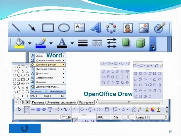 Сравните панели рисования OpenOffice Draw Word