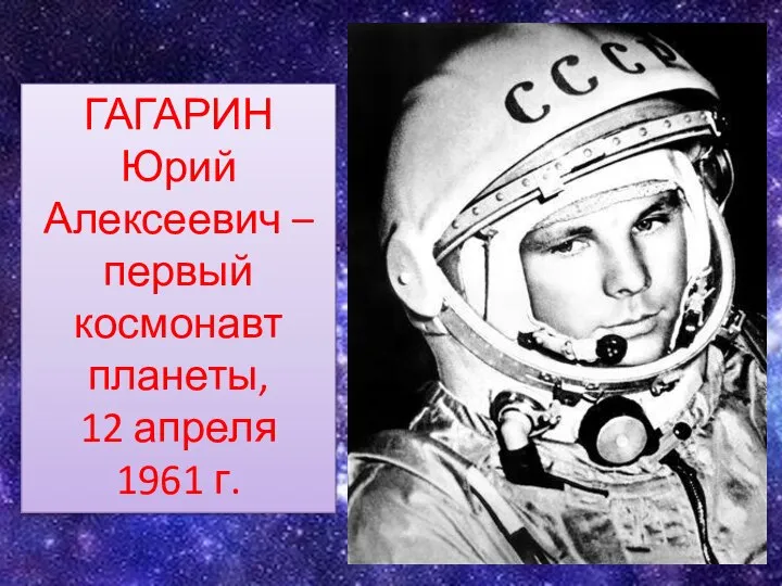 ГАГАРИН Юрий Алексеевич – первый космонавт планеты, 12 апреля 1961 г.