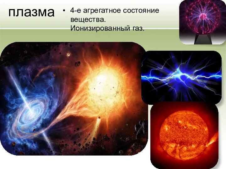 плазма 4-е агрегатное состояние вещества. Ионизированный газ.