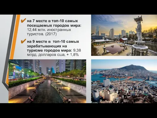 на 7 месте в топ-10 самых посещаемых городов мира: 12,44 млн. иностранных