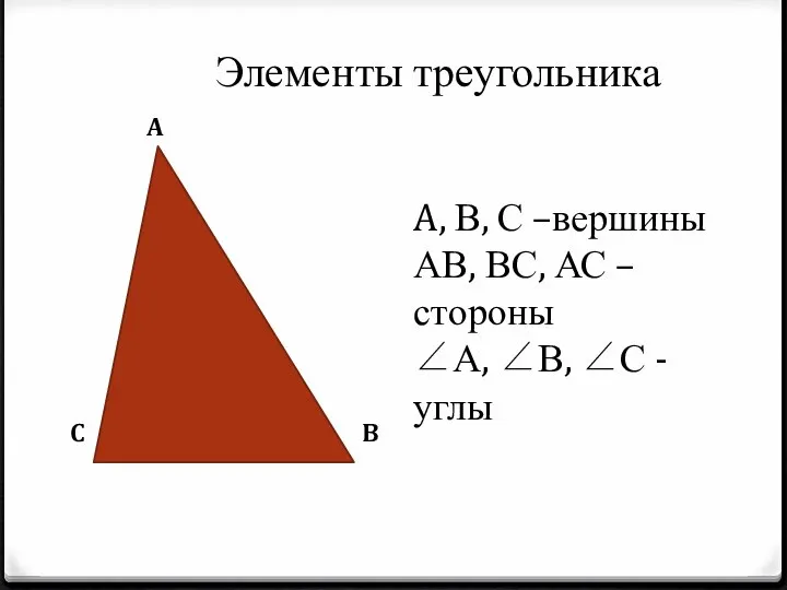 B A C A, В, С –вершины АВ, ВС, АС – стороны