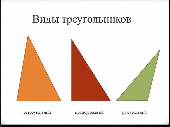 Виды треугольников остроугольный прямоугольный тупоугольный