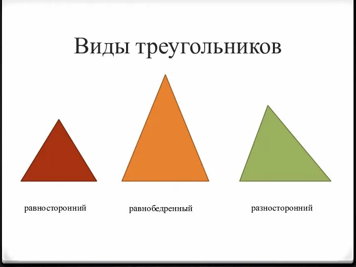 Виды треугольников равносторонний равнобедренный разносторонний