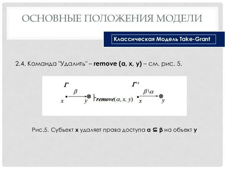 ОСНОВНЫЕ ПОЛОЖЕНИЯ МОДЕЛИ 2.4. Команда "Удалить" – remove (α, x, y) –