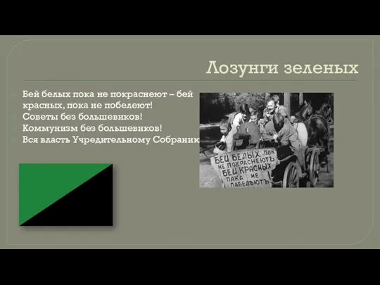 Лозунги зеленых Бей белых пока не покраснеют – бей красных, пока не