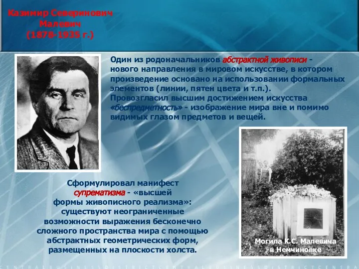 Казимир Северинович Малевич (1878-1935 г.) Один из родоначальников абстрактной живописи - нового