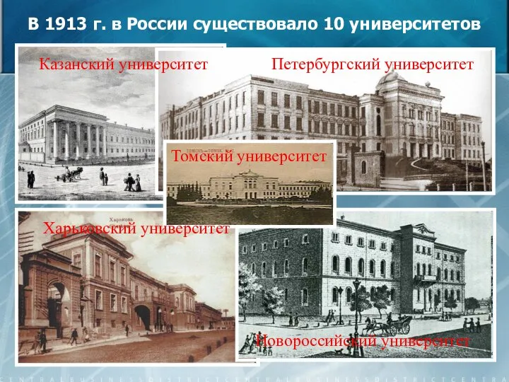 В 1913 г. в России существовало 10 университетов Казанский университет Петербургский университет