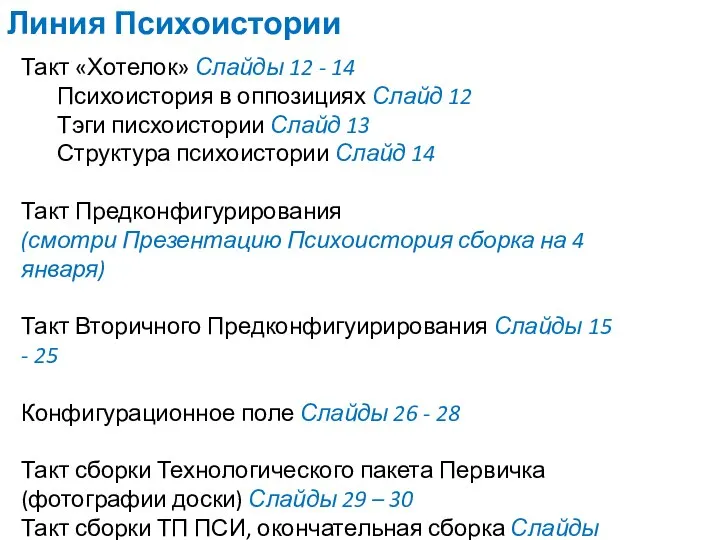 Линия Психоистории Такт «Хотелок» Слайды 12 - 14 Психоистория в оппозициях Слайд