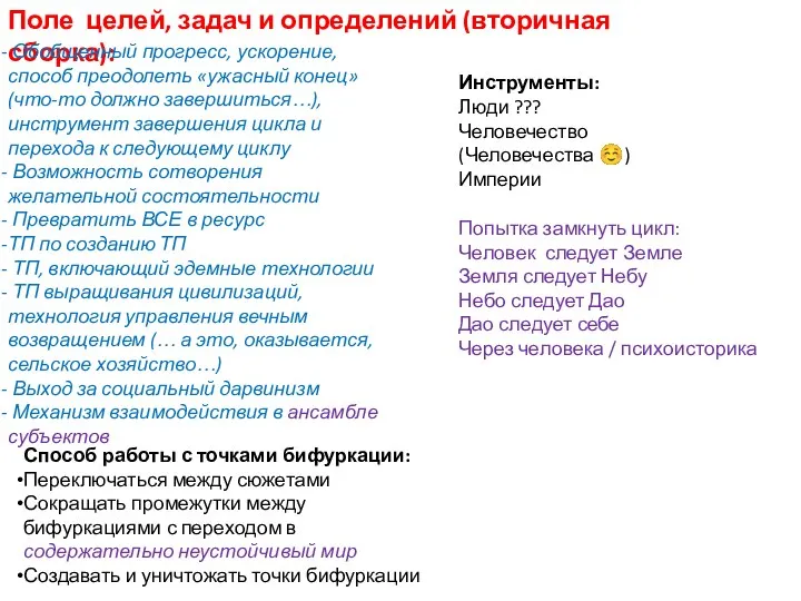 Поле целей, задач и определений (вторичная сборка): Обобщенный прогресс, ускорение, способ преодолеть