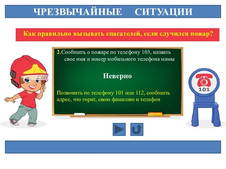 ЧРЕЗВЫЧАЙНЫЕ СИТУАЦИИ Как правильно вызывать спасателей, если случился пожар? 2.Сообщить о пожаре