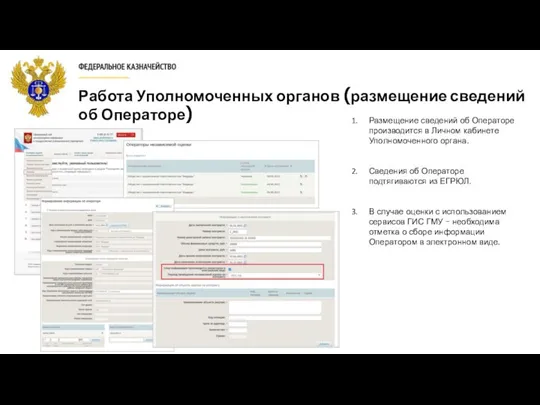 Работа Уполномоченных органов (размещение сведений об Операторе) Размещение сведений об Операторе производится