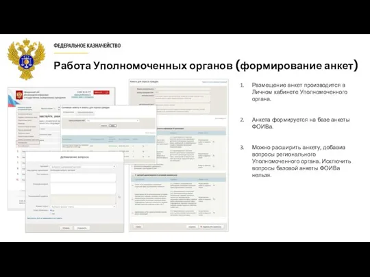 Работа Уполномоченных органов (формирование анкет) Размещение анкет производится в Личном кабинете Уполномоченного