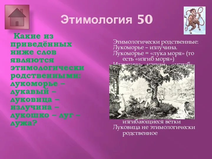 Этимология 50 Какие из приведённых ниже слов являются этимологически родственными: лукоморье –