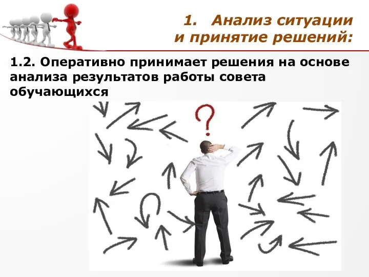 Анализ ситуации и принятие решений: 1.2. Оперативно принимает решения на основе анализа результатов работы совета обучающихся