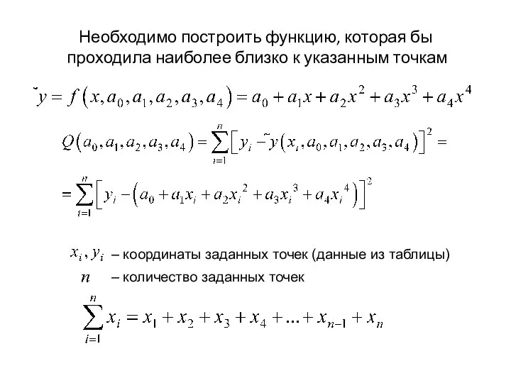 Необходимо построить функцию, которая бы проходила наиболее близко к указанным точкам –