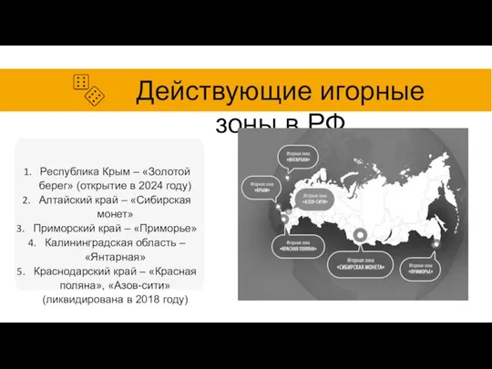 Действующие игорные зоны в РФ Республика Крым – «Золотой берег» (открытие в