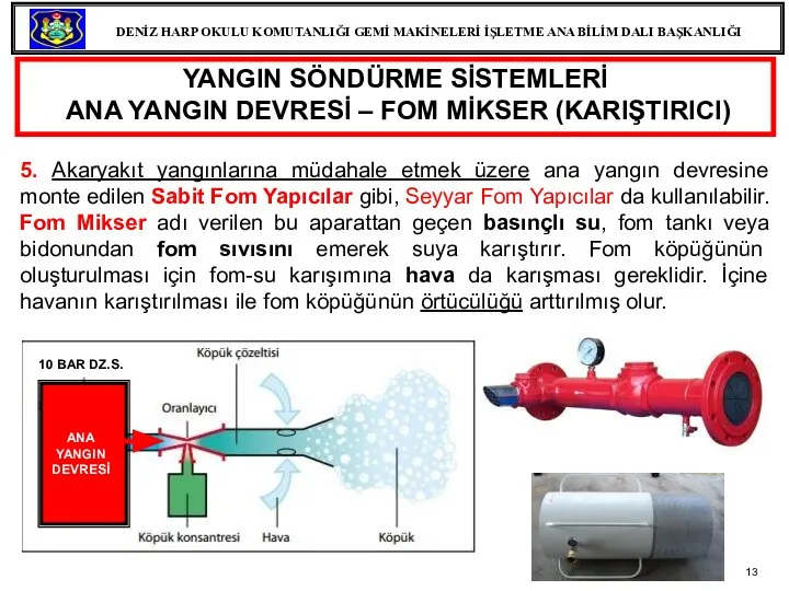 YANGIN SÖNDÜRME SİSTEMLERİ ANA YANGIN DEVRESİ – FOM MİKSER (KARIŞTIRICI) 5. Akaryakıt