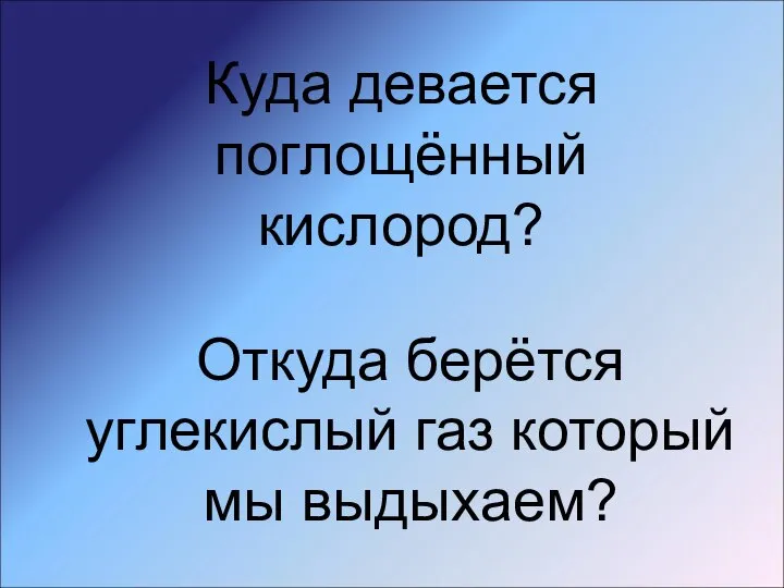 Куда девается поглощённый кислород? Откуда берётся углекислый газ который мы выдыхаем?