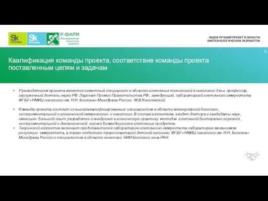 Квалификация команды проекта, соответствие команды проекта поставленным целям и задачам Руководителем проекта