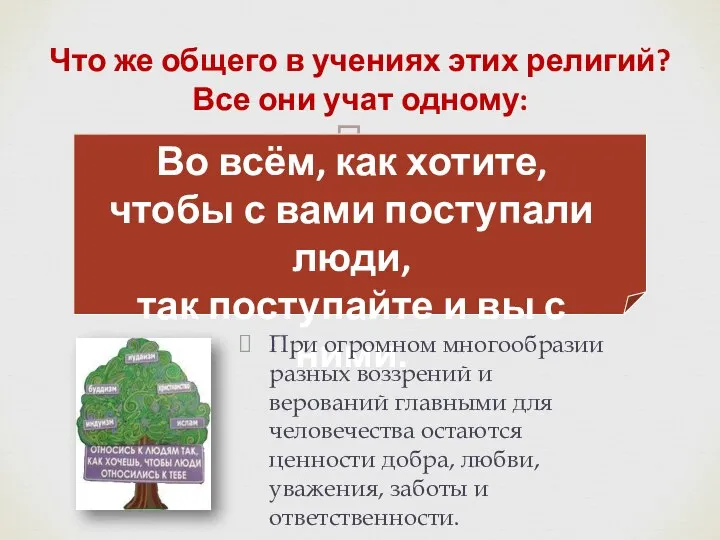 Что же общего в учениях этих религий? Все они учат одному: Во