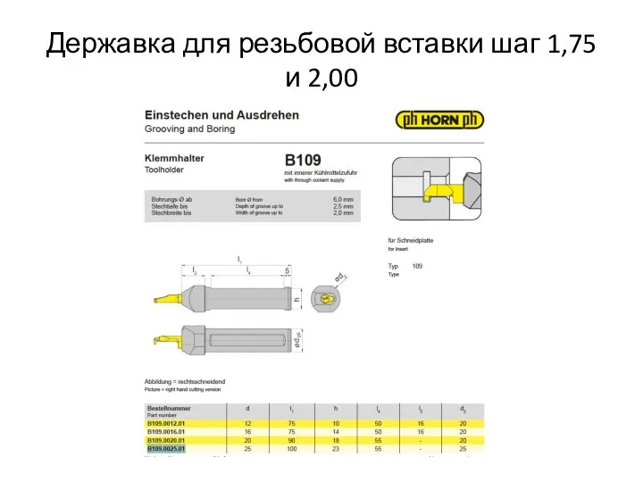 Державка для резьбовой вставки шаг 1,75 и 2,00