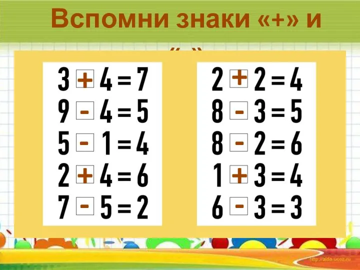 Вспомни знаки «+» и «-» + + + + - - - - - -