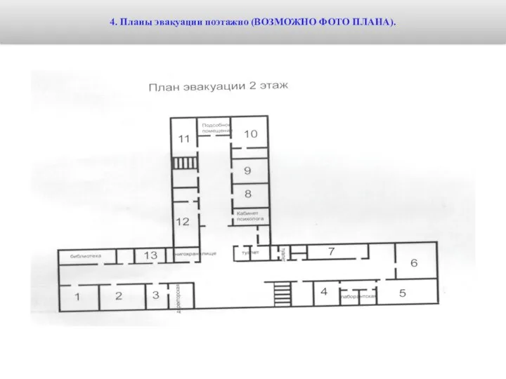 4. Планы эвакуации поэтажно (ВОЗМОЖНО ФОТО ПЛАНА).