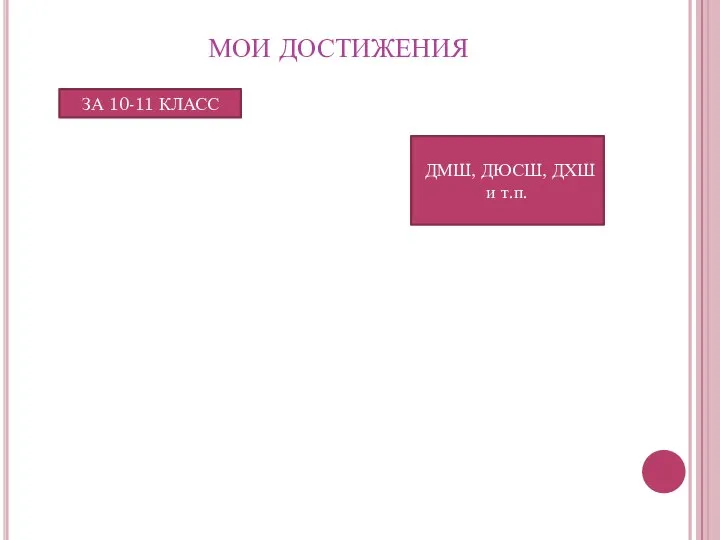 МОИ ДОСТИЖЕНИЯ ЗА 10-11 КЛАСС ДМШ, ДЮСШ, ДХШ и т.п.