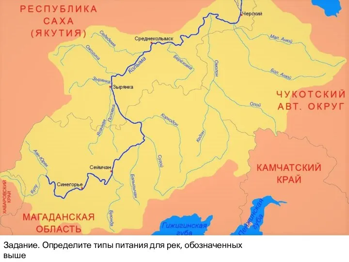 Задание. Определите типы питания для рек, обозначенных выше