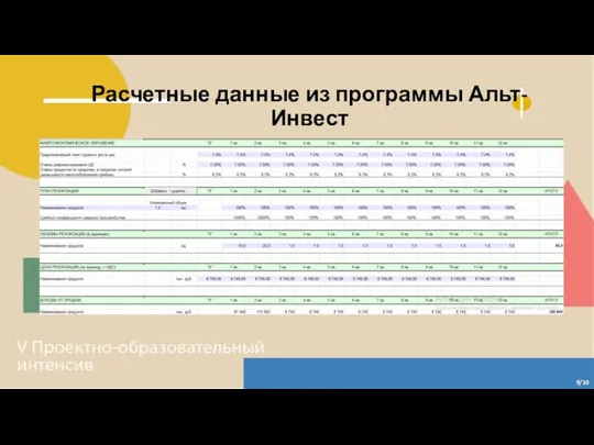 Расчетные данные из программы Альт-Инвест 9/10