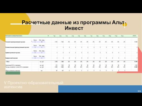 Расчетные данные из программы Альт-Инвест 9/10