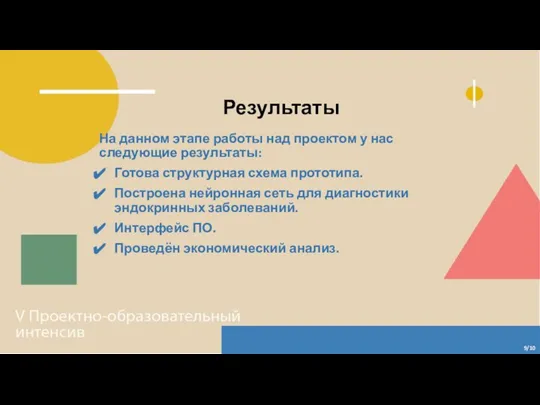 Результаты 9/10 На данном этапе работы над проектом у нас следующие результаты: