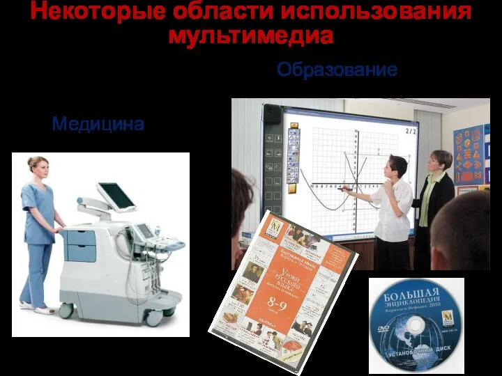 Некоторые области использования мультимедиа Образование Медицина