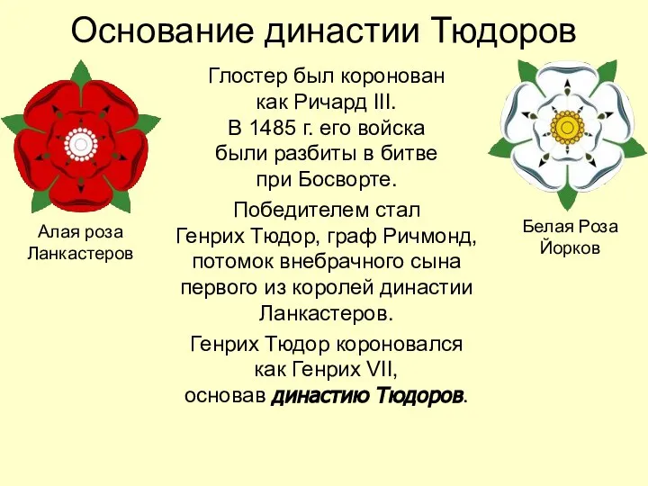 Основание династии Тюдоров Глостер был коронован как Ричард III. В 1485 г.