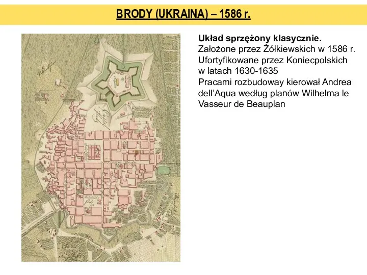 BRODY (UKRAINA) – 1586 r. Układ sprzężony klasycznie. Założone przez Żółkiewskich w