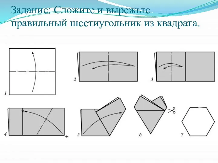 Задание: Сложите и вырежьте правильный шестиугольник из квадрата.