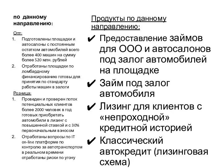 по данному направлению: Продукты по данному направлению: Предоставление займов для ООО и