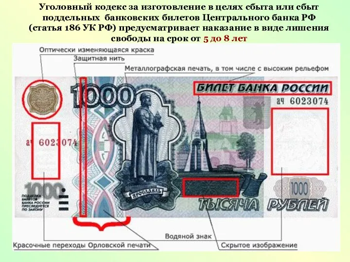 Уголовный кодекс за изготовление в целях сбыта или сбыт поддельных банковских билетов