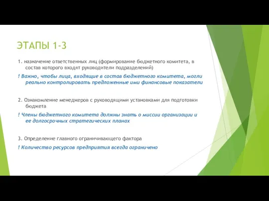 ЭТАПЫ 1-3 1. назначение ответственных лиц (формирование бюджетного комитета, в состав которого