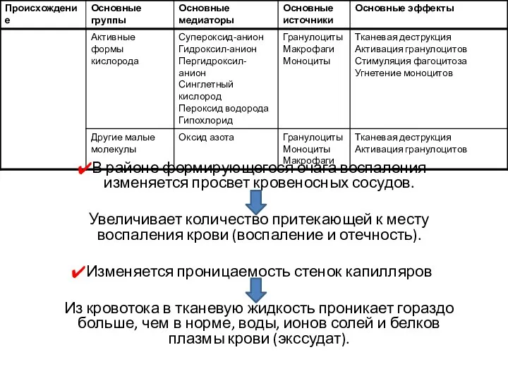 В районе формирующегося очага воспаления изменяется просвет кровеносных сосудов. Увеличивает количество притекающей