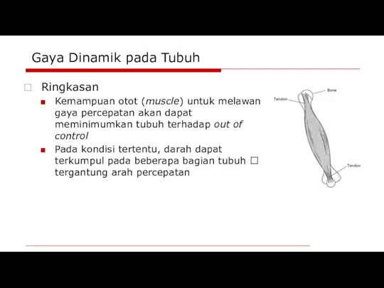 Gaya Dinamik pada Tubuh Ringkasan Kemampuan otot (muscle) untuk melawan gaya percepatan