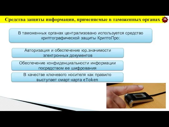 Средства защиты информации, применяемые в таможенных органах В таможенных органах централизовано используется