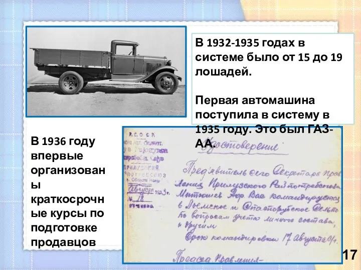 В 1932-1935 годах в системе было от 15 до 19 лошадей. Первая