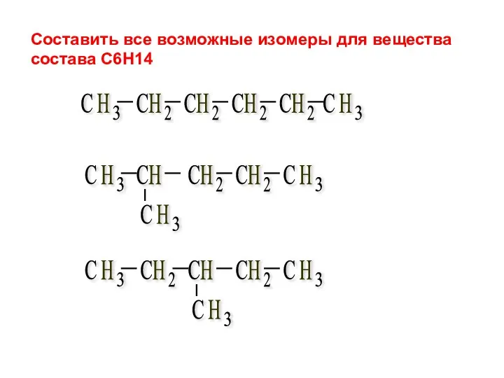 Составить все возможные изомеры для вещества состава С6Н14