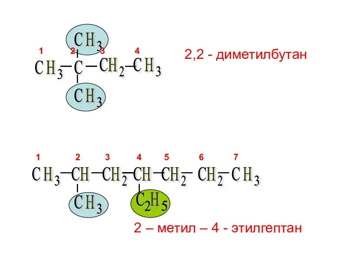 2,2 - диметилбутан 2 – метил – 4 - этилгептан