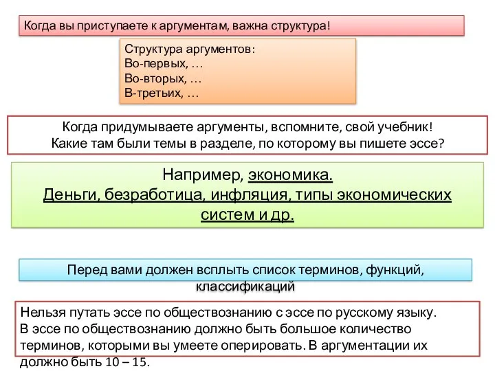 Когда вы приступаете к аргументам, важна структура! Структура аргументов: Во-первых, … Во-вторых,