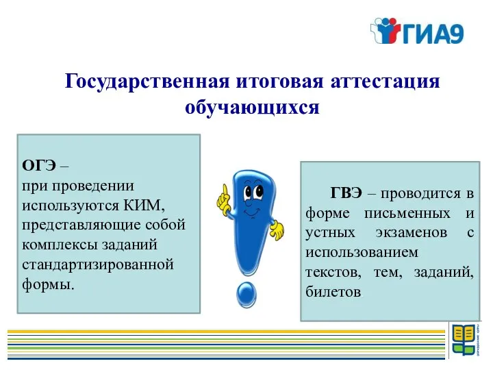 Государственная итоговая аттестация обучающихся ОГЭ – при проведении используются КИМ, представляющие собой